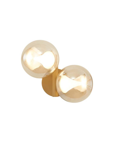 Gold LED wall light 12W and 3000K double spherical glass shade 1000Lm