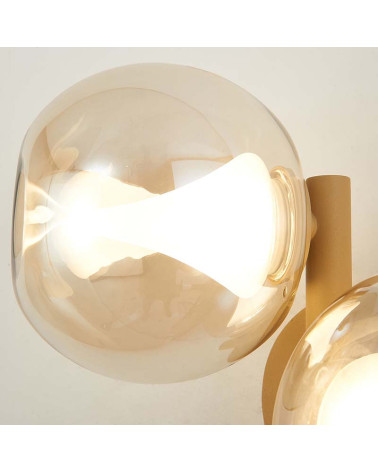 Gold LED wall light 12W and 3000K double spherical glass shade 1000Lm