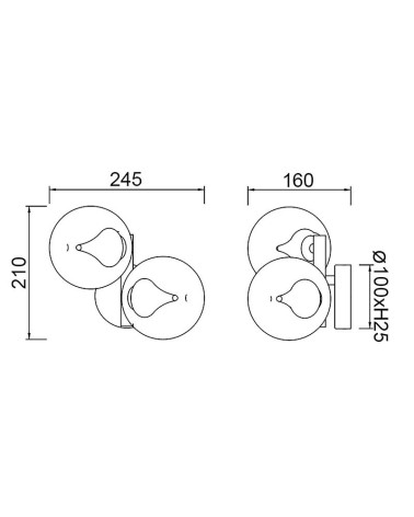 Gold LED wall light 12W and 3000K double spherical glass shade 1000Lm