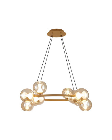 Lámpara de diseño clásico modernizado con aro colgante dorado y tulipas de cristal LED 50W 3000K y 4500Lm