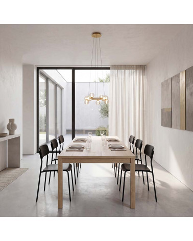 Lámpara de diseño clásico modernizado con aro colgante dorado y tulipas de cristal LED 50W 3000K y 4500Lm