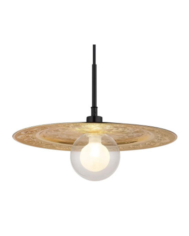 Lámpara colgante dorada 1xG9 LED con disco adornado y tulipa de cristal opal