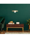 Gold pendant lamp 1xG9 LED with ornate disc and opal glass shade