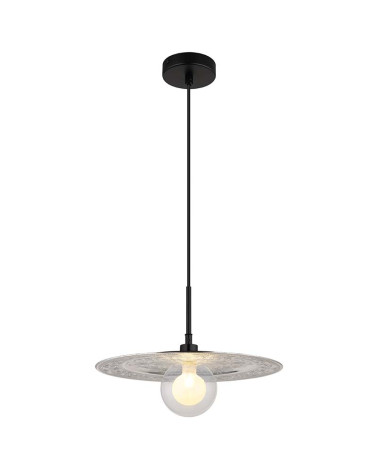 Lámpara colgante plateada 1xG9 LED 5W con disco adornado y tulipa de cristal opal