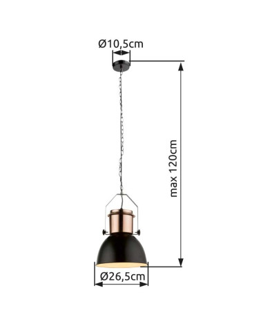 Industrial style pendant lamp, 1xE27 max. 40W, black and copper finish