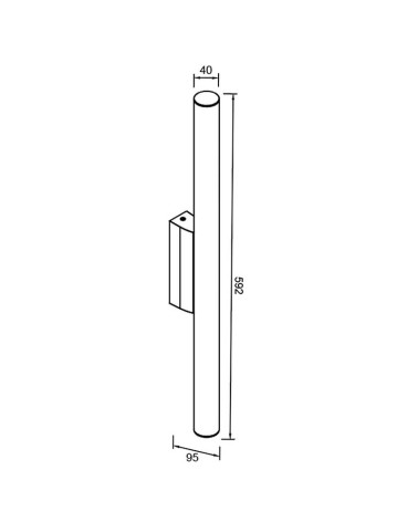 Gold wall light, 12W LED, in a slender, horizontal cylindrical shape, 60cm, available with 3000K or 4000K light.