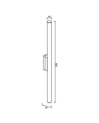 Gold wall light, 18W LED, in a slender, horizontal cylindrical shape, 90cm, available with 3000K or 4000K light.