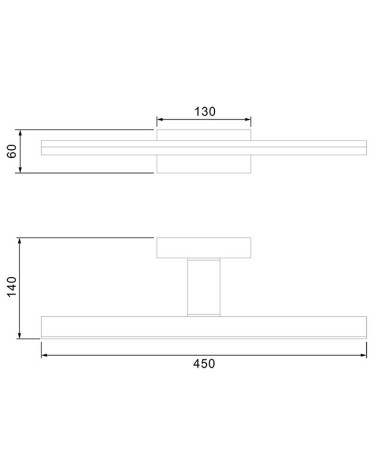 Aplique lineal de 45cm de ancho para baño con LED 12W luz blanca fría de 4000K y acabado en aluminio cromado
