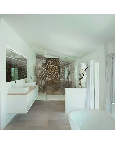 Linear wall light, 60cm wide, for bathroom, with 16W LED, cool white light of 4000K and chromed aluminum finish.