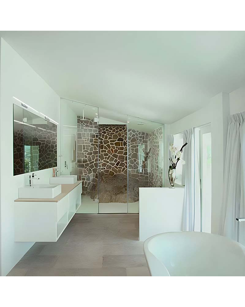 Linear wall light, 60cm wide, for bathroom, with 16W LED, cool white light of 4000K and chromed aluminum finish.