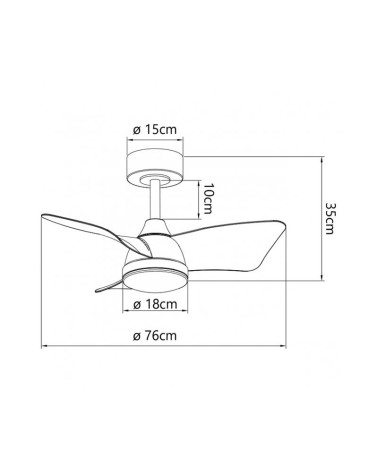 Ventilador de techo blanco 25W Ø76cm luz LED 20W 3000K-4000K-6500K motor DC regulable con 6 velocidades mando y APP