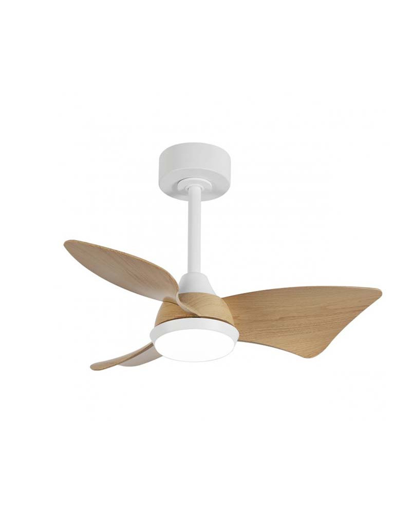 Ventilador de techo madera 25W Ø76cm luz LED 20W 3000K-4000K-6500K motor DC regulable con 6 velocidades mando y APP