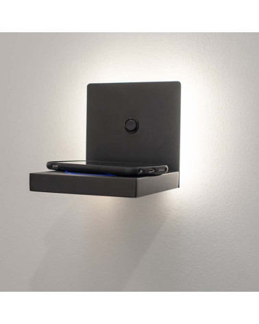 Aplique LED con cargador inalámbrico 3W 210Lm luz indirecta y cálida 3000K en acabado blanco o negro mate