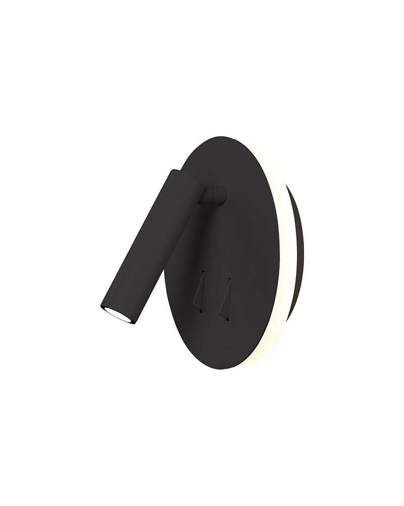 Circular double LED wall light with adjustable spotlight and indirect lighting, 3+6W 3000K, white or matte black finish
