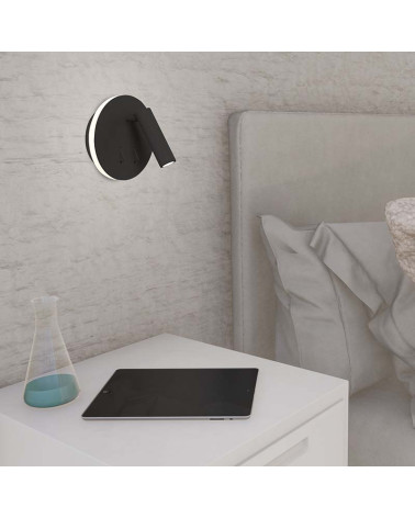 Circular double LED wall light with adjustable spotlight and indirect lighting, 3+6W 3000K, white or matte black finish