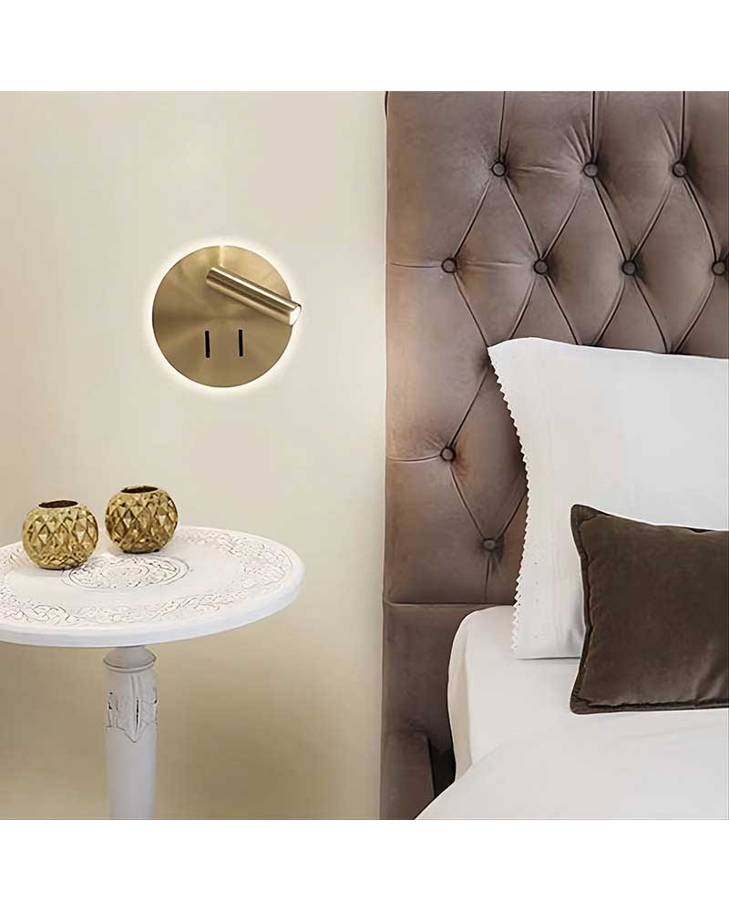Aplique circular doble LED foco orientable e iluminación indirecta 3+6W 3000K acabado oro o cuero