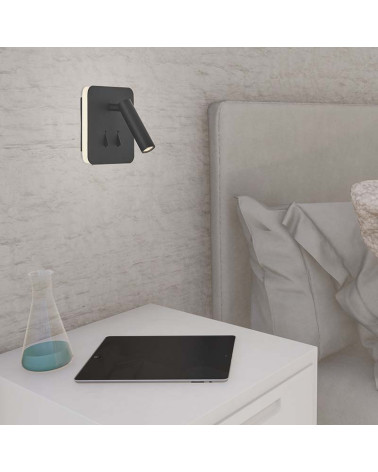 Square double LED wall light with adjustable spotlight and indirect lighting, 3+6W 3000K, white or matte black finish