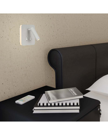 Square double LED wall light with adjustable spotlight and indirect lighting, 3+6W 3000K, white or matte black finish