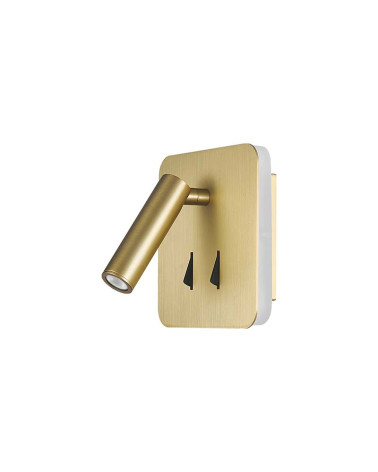 Square double LED wall light with adjustable spotlight and indirect lighting, 3+6W 3000K, gold or leather finish