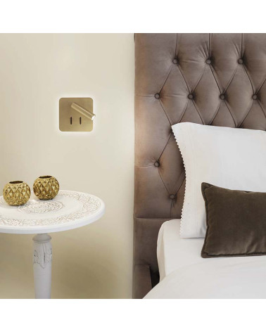 Square double LED wall light with adjustable spotlight and indirect lighting, 3+6W 3000K, gold or leather finish