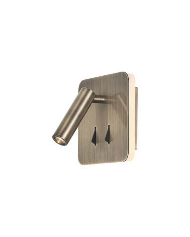 Square double LED wall light with adjustable spotlight and indirect lighting, 3+6W 3000K, gold or leather finish