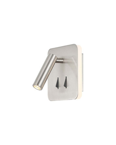 Square double LED wall light with adjustable spotlight and indirect lighting, 3+6W 3000K satin nickel finish