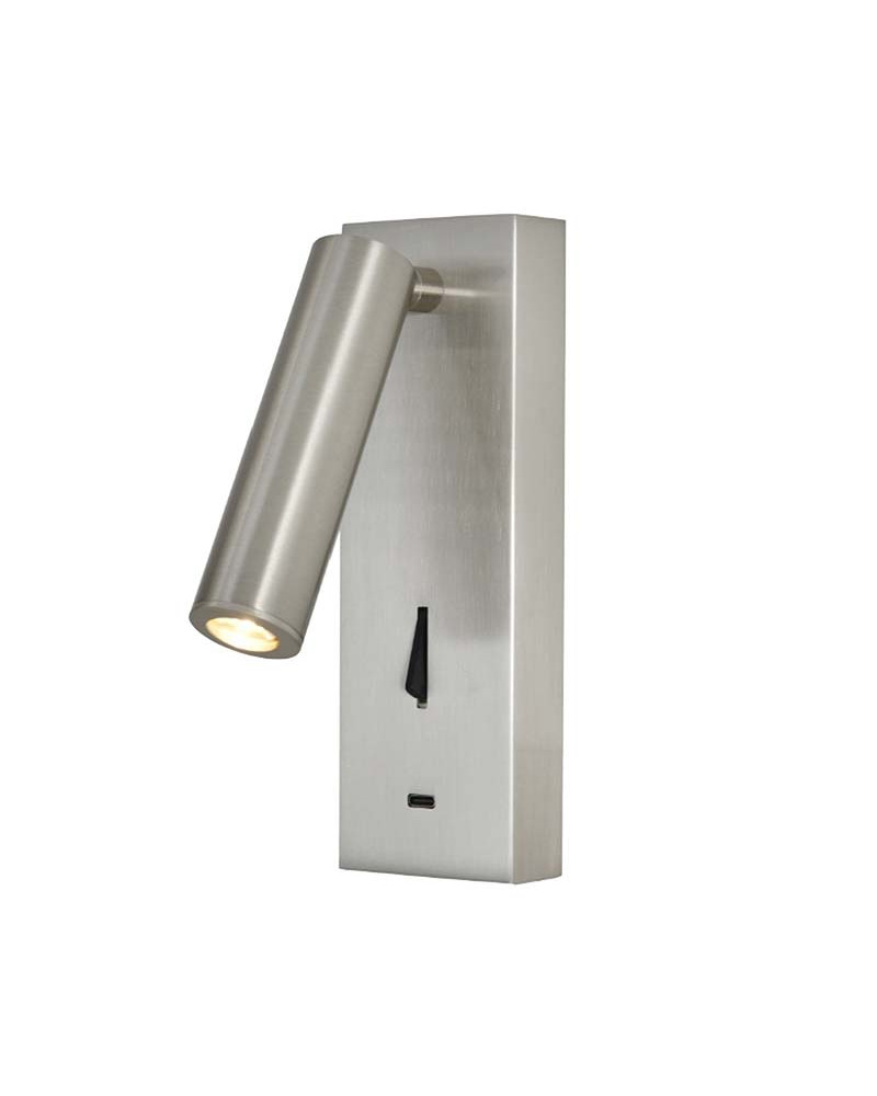 Aplique de lectura LED acabado níquel satinado con base rectangular e interruptor  3W 3000K 210Lm