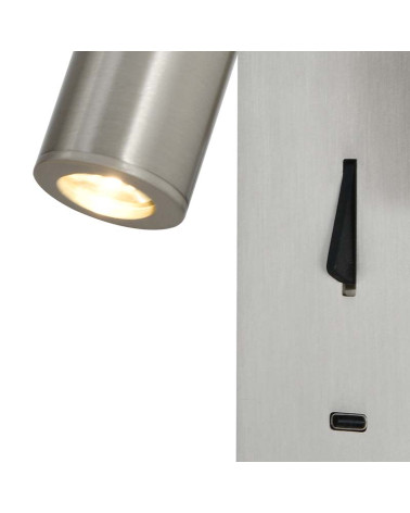 Aplique de lectura LED acabado níquel satinado con base rectangular e interruptor  3W 3000K 210Lm