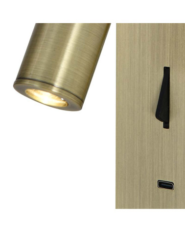 Aplique de lectura LED acabado cuero con base rectangular e interruptor  3W 3000K 210Lm