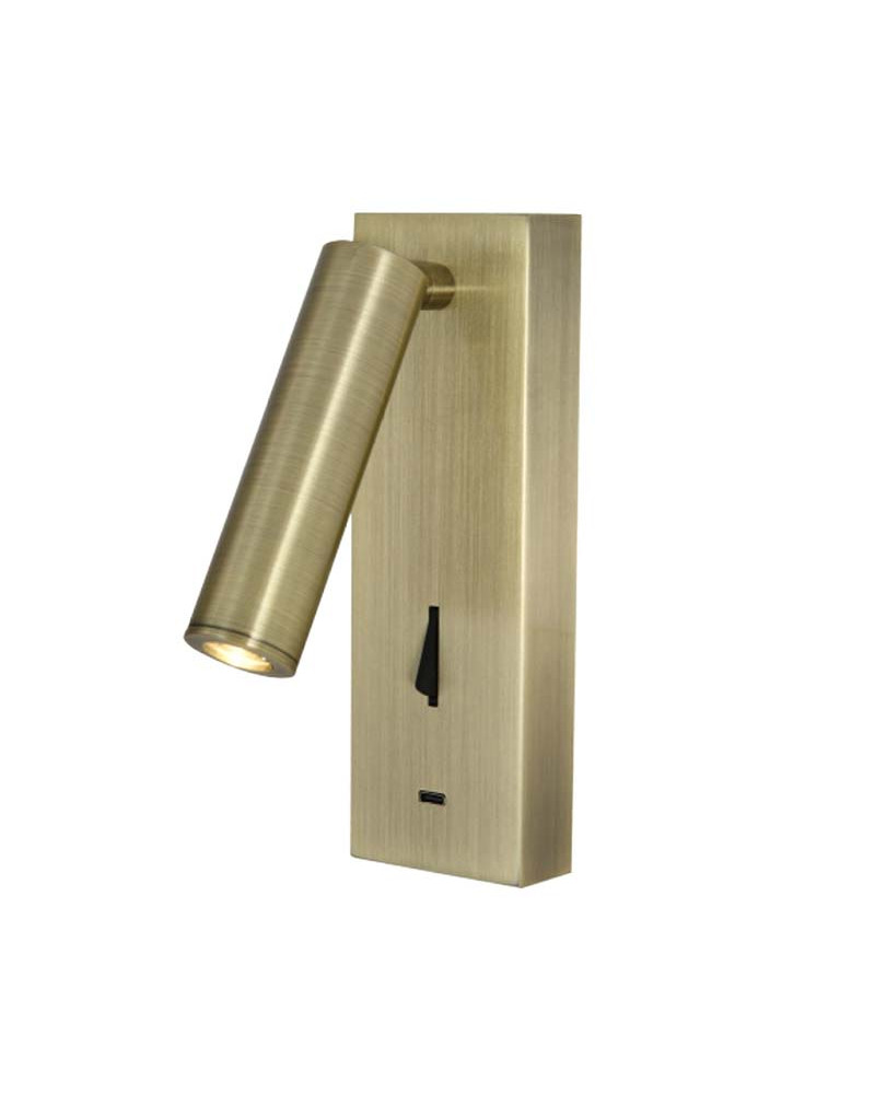 LED reading light with leather finish, rectangular base and switch, 3W 3000K 210Lm