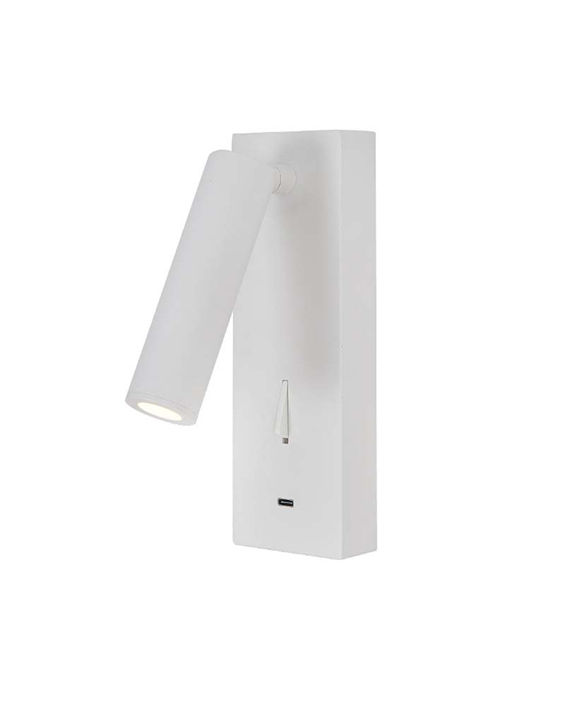 Aplique de lectura LED acabado blanco o negro mate con base rectangular e interruptor  3W 3000K 210Lm