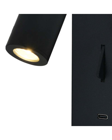 LED reading light, matte white or black finish, with rectangular base and switch, 3W 3000K 210Lm