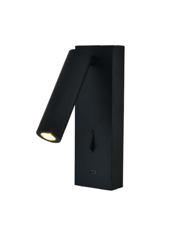 Aplique de lectura LED acabado blanco o negro mate con base rectangular e interruptor  3W 3000K 210Lm