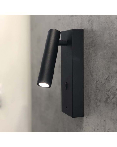Aplique de lectura LED acabado blanco o negro mate con base rectangular e interruptor  3W 3000K 210Lm