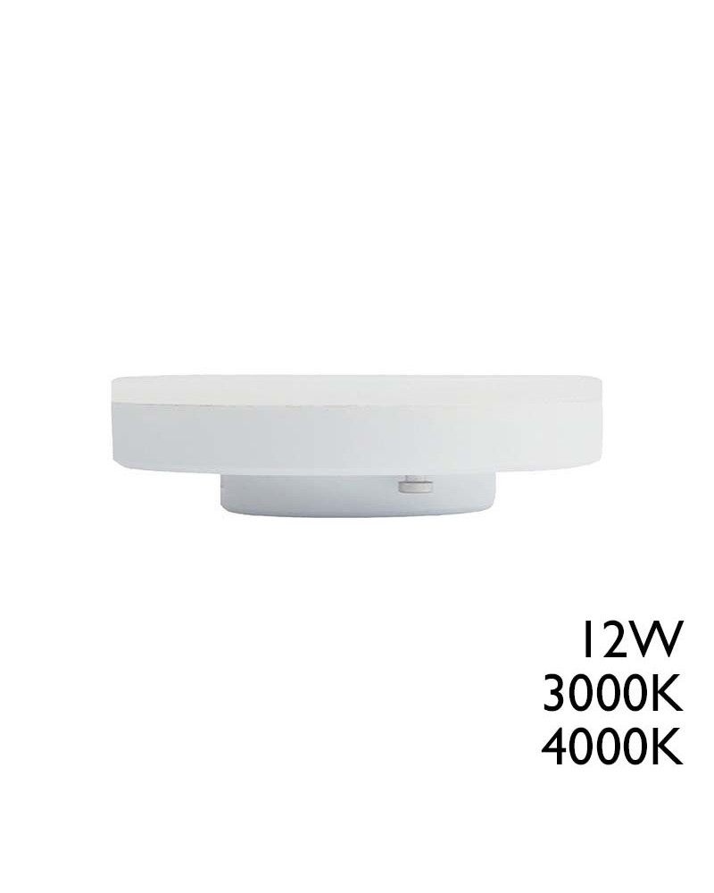 Bombilla LED GX53 Ø74mm 12W con ángulo de luz de 120º y temperatura de 3000K o 4000K