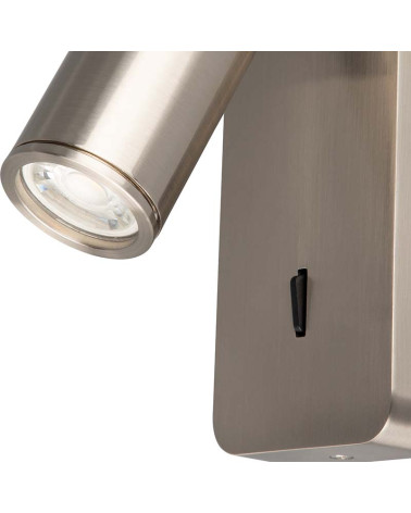 Wall light with switch and adjustable spotlight for mini GU10 bulb max. 12W LED, satin nickel finish