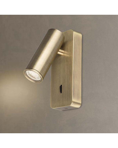 Aplique de pared con interruptor y foco móvil para bombilla mini GU10 máx. 12W LED acabado cuero