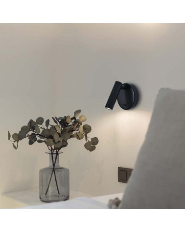 LED wall light, 9cm diameter, aluminum, 3W, 3000K, black finish