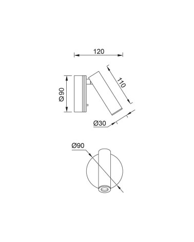 LED wall light, 9cm diameter, aluminum, 3W, 3000K, black finish