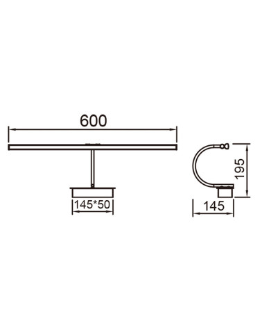60cm 12W LED picture light wall, black finish and warm light 3000K 908Lm