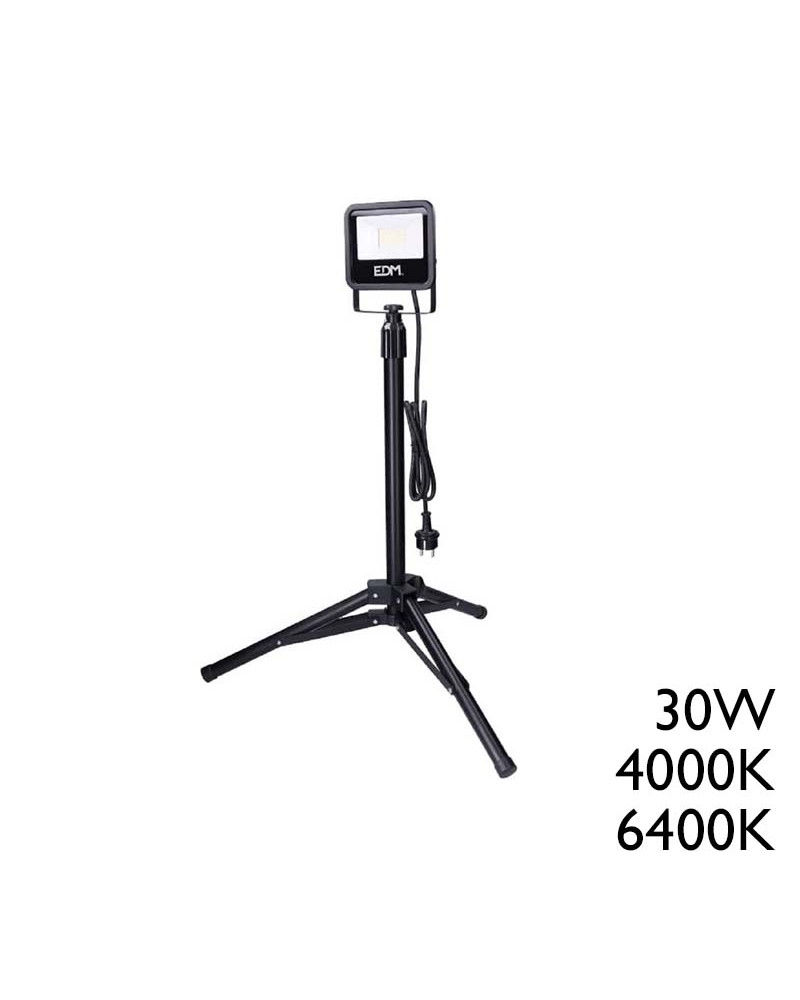 Portable 30W LED spotlight on adjustable tripod 2370Lm 4000K-6400K suitable for outdoor use IP65