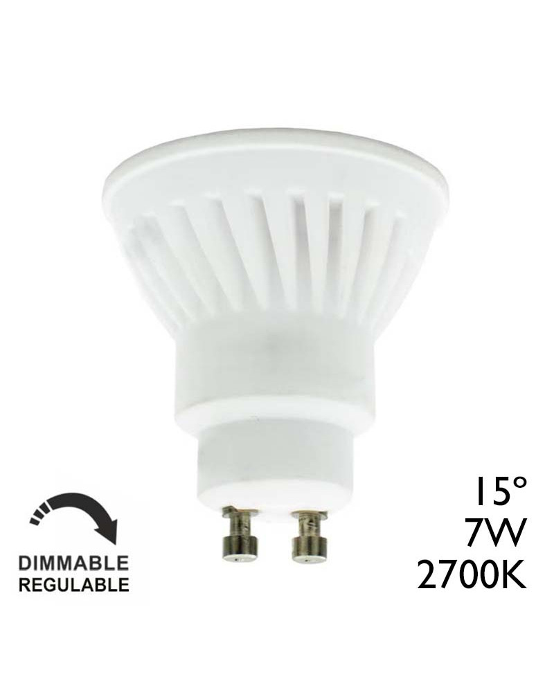 Dicroica LED GU10 7W Ángulo 15º Luz cálida 2700K 640Lm Regulable
