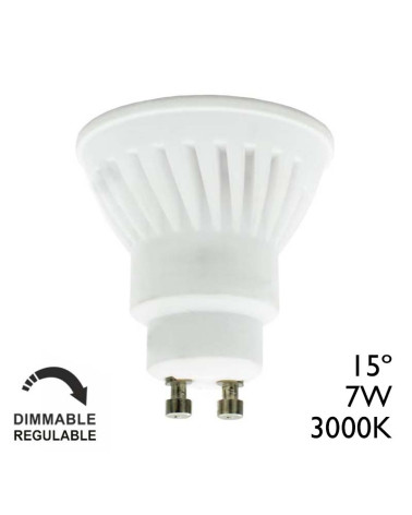 Dicroica LED GU10 7W Ángulo 15º Luz cálida 3000K 640Lm Regulable