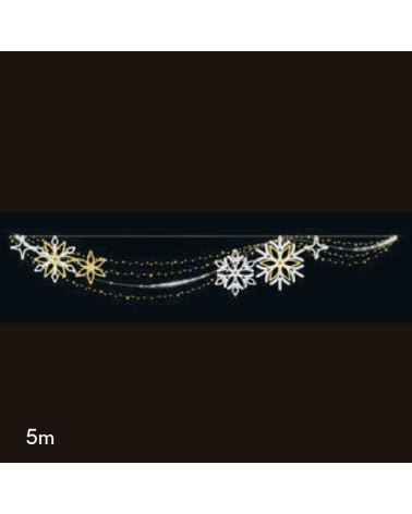Figura luminosa para calles 5m con 6 estrellas y cintas laterales luz movimiento fria y luces cálidas