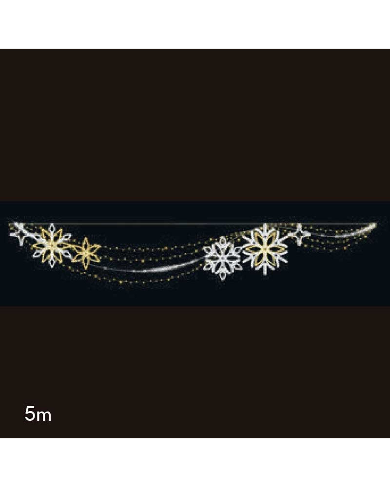 Figura luminosa para calles 5m con 6 estrellas y cintas laterales luz movimiento fria y luces cálidas