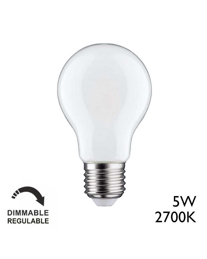 Bombilla LED estándar REGULABLE 5W E27 2700K cristal mate 470Lm