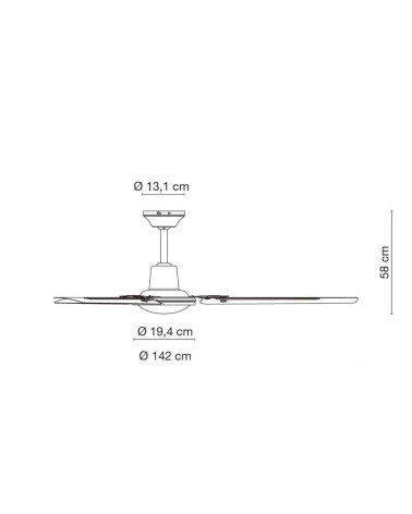 Ceiling fan without light 142cm metal black finish 70W