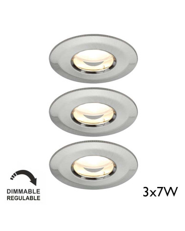 Set of 3 Dimmable IP65 7W LED Recessed Spotlights - Warm White 2700K