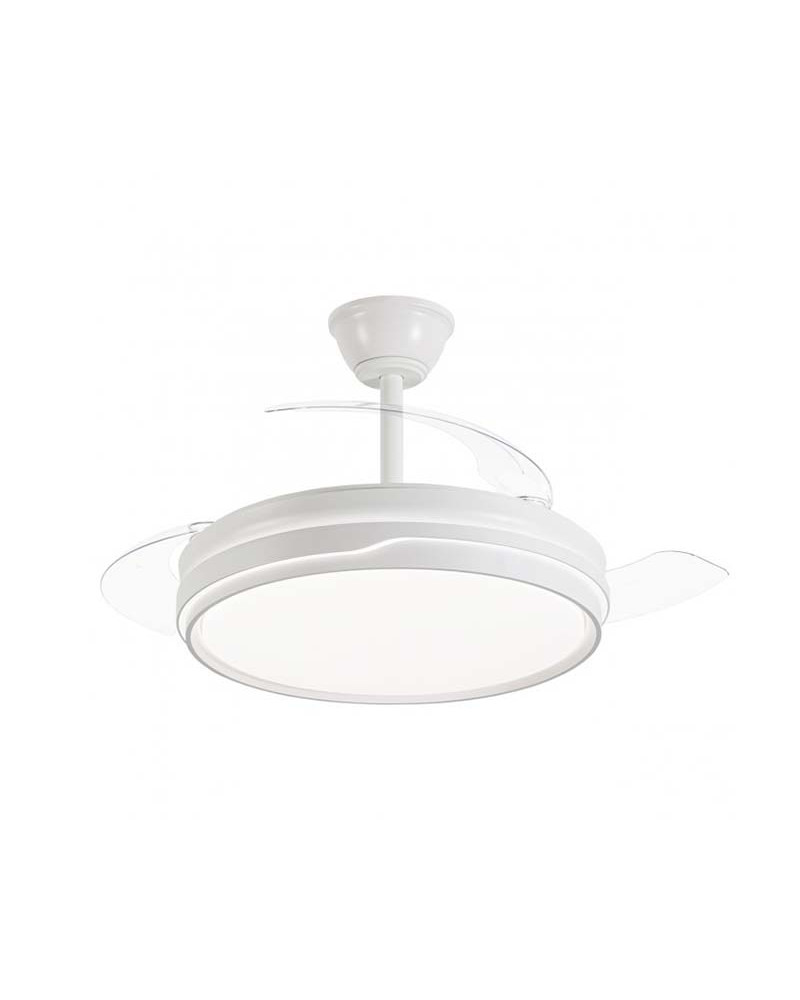 30W Ceiling Fan with Retractable Blades, 50W 5600lm Dimmable LED Light, White Finish
