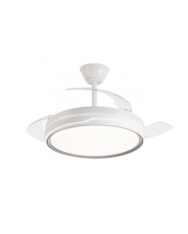 30W Ceiling Fan with Retractable Blades, 50W 5600lm Dimmable LED Light, Silver and White Finish